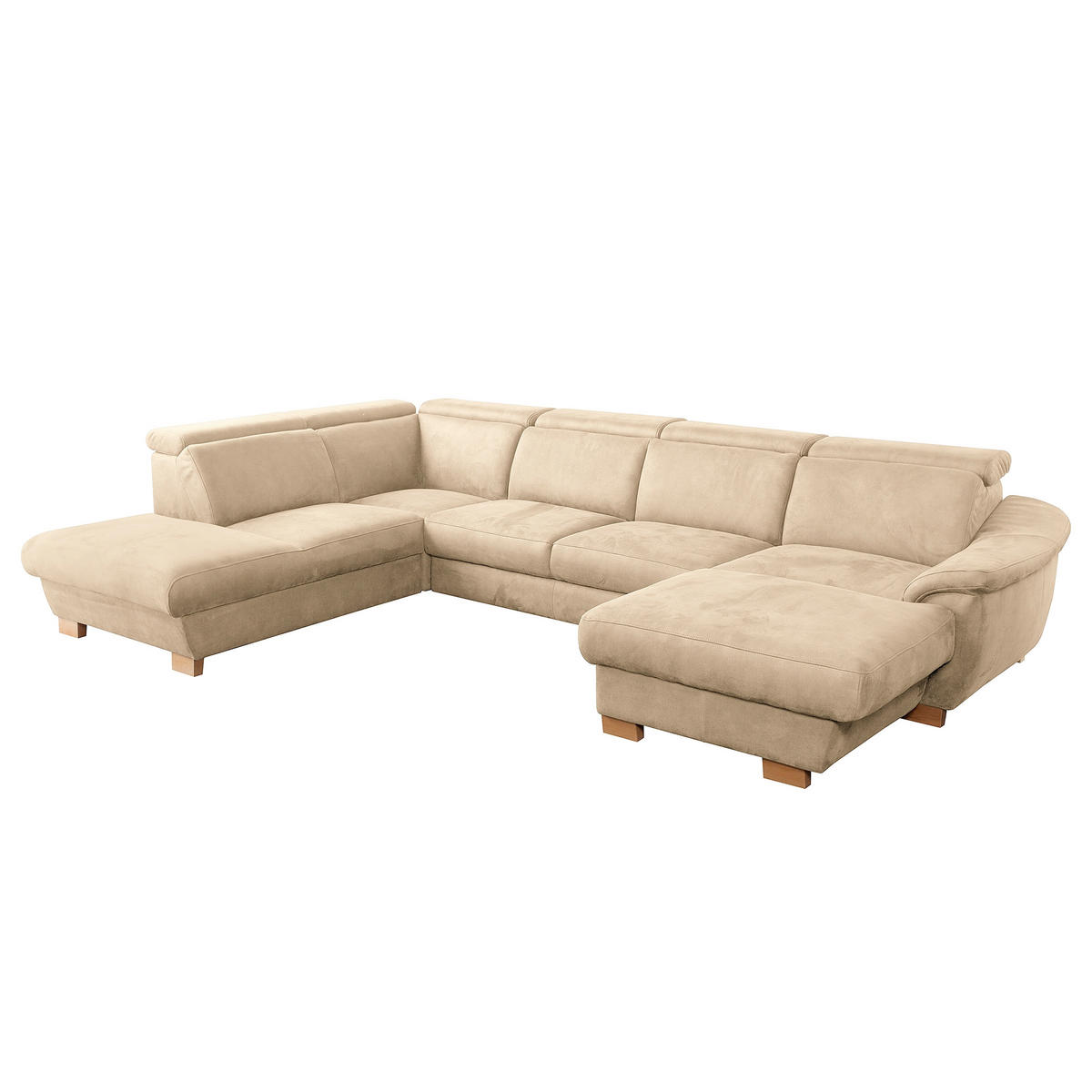 WOHNLANDSCHAFT Mikrofaser Beige  - Beige/Naturfarben, Design, Holz/Textil (273/347/238cm) - Livetastic