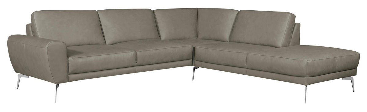 ECKSOFA in Echtleder Grau  - Chromfarben/Grau, Design, Leder/Metall (273/250cm) - Livetastic