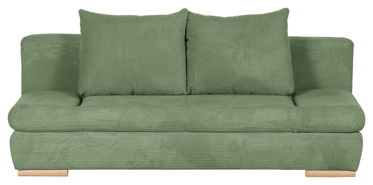 SCHLAFSOFA  mit Liegefunktion, Rücken echt Cord Olivgrün  - Naturfarben/Olivgrün, KONVENTIONELL, Holz/Textil (200/75/92cm) - home24