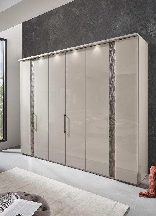DULAP CU UȘI ROTATIVE gri, maro închis  - ardeziu/maro închis, Modern, sticlă/metal (295,2/236/59cm)