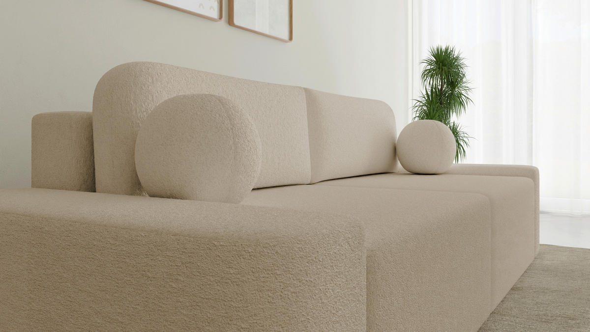 SCHLAFSOFA Bouclé Sandfarben  - Sandfarben/Schwarz, Design, Kunststoff/Textil (268/85/110cm) - MID.YOU