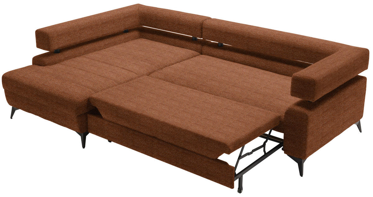 ECKSOFA Cognac Chenille  - Cognac/Schwarz, KONVENTIONELL, Textil/Metall (184/265cm) - Hom`in