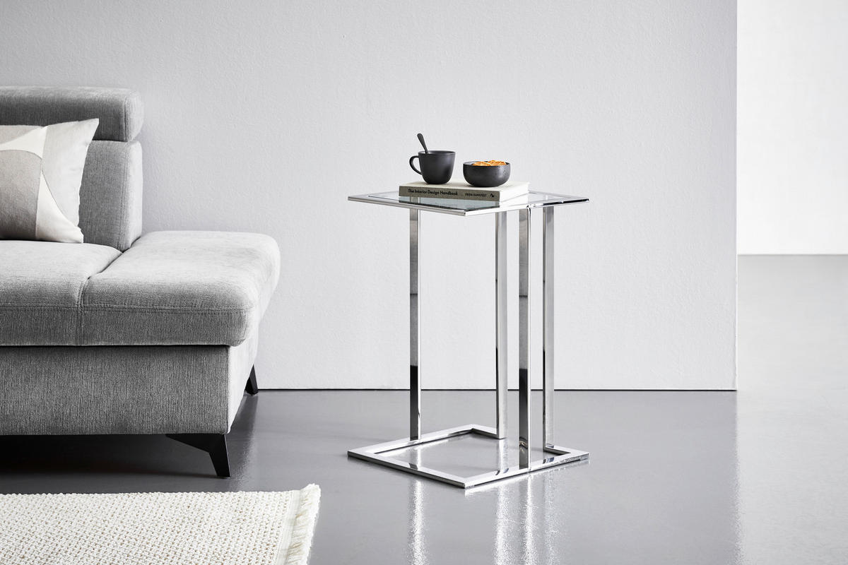 BEISTELLTISCH 40/40/60 cm Klar, Silberfarben quadratisch  - Klar/Silberfarben, Trend, Glas/Metall (40/40/60cm) - Xora