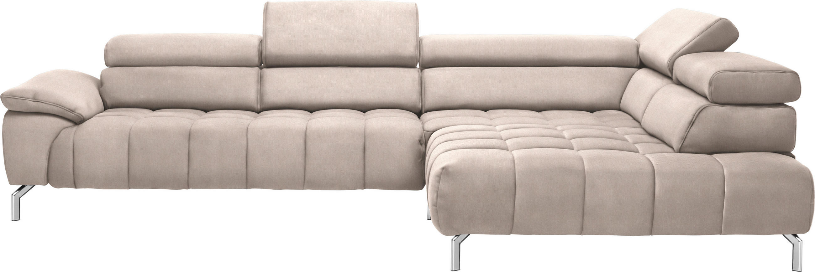 ECKSOFA in Chenille Creme, Naturfarben  - Chromfarben/Creme, Design, Textil/Metall (323/222cm) - Beldomo Style
