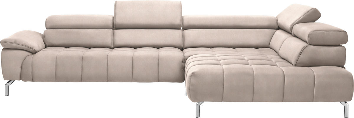 ECKSOFA Creme, Naturfarben Chenille  - Chromfarben/Creme, Design, Textil/Metall (323/222cm) - Beldomo Style