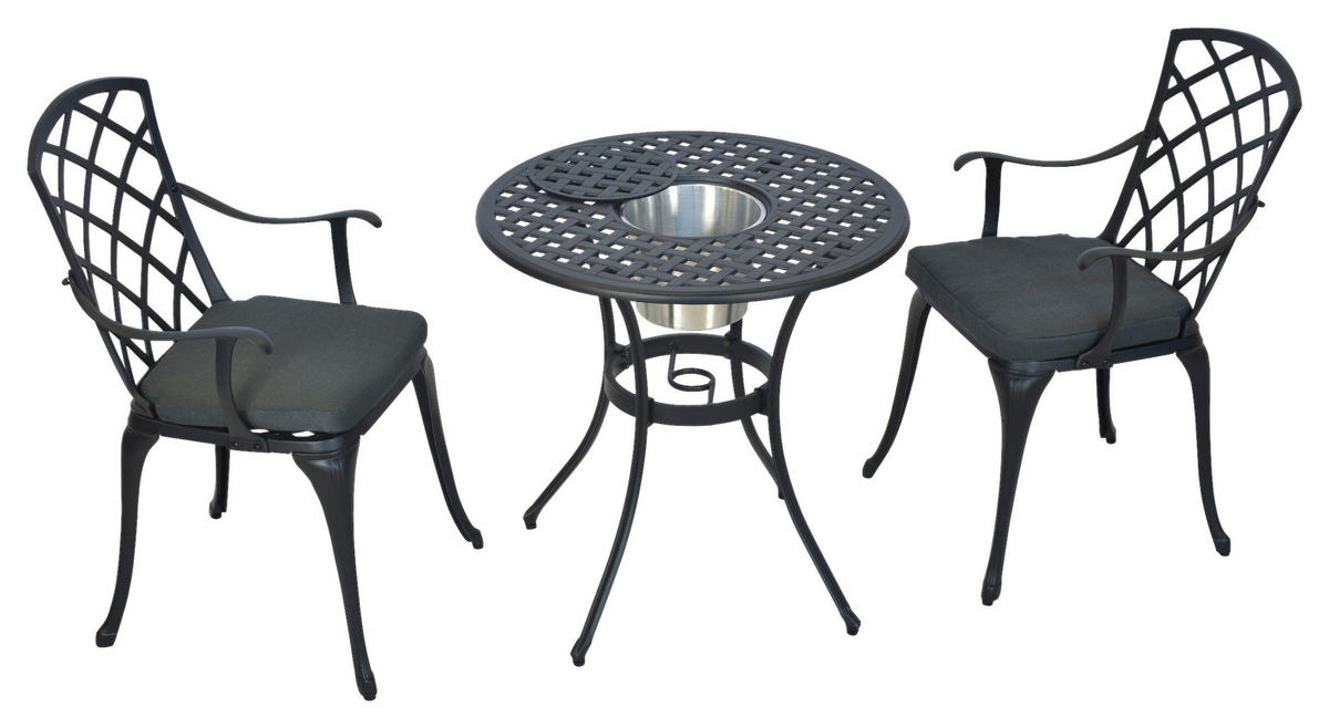 BALKONSET  5-teilig  - Graphitfarben/Grau, MODERN, Textil/Metall - Gardenson