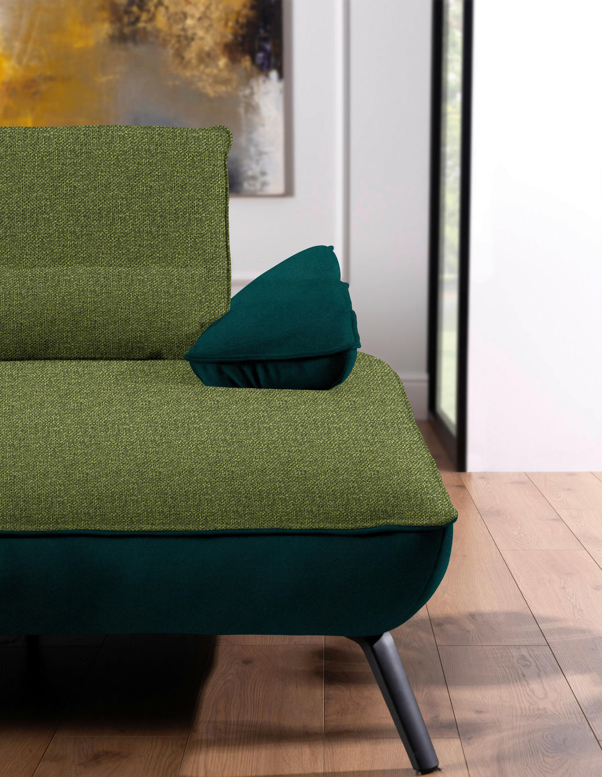 ECKSOFA in Flachgewebe Grün  - Schwarz/Grün, Design, Textil/Metall (273/191cm) - Moderano