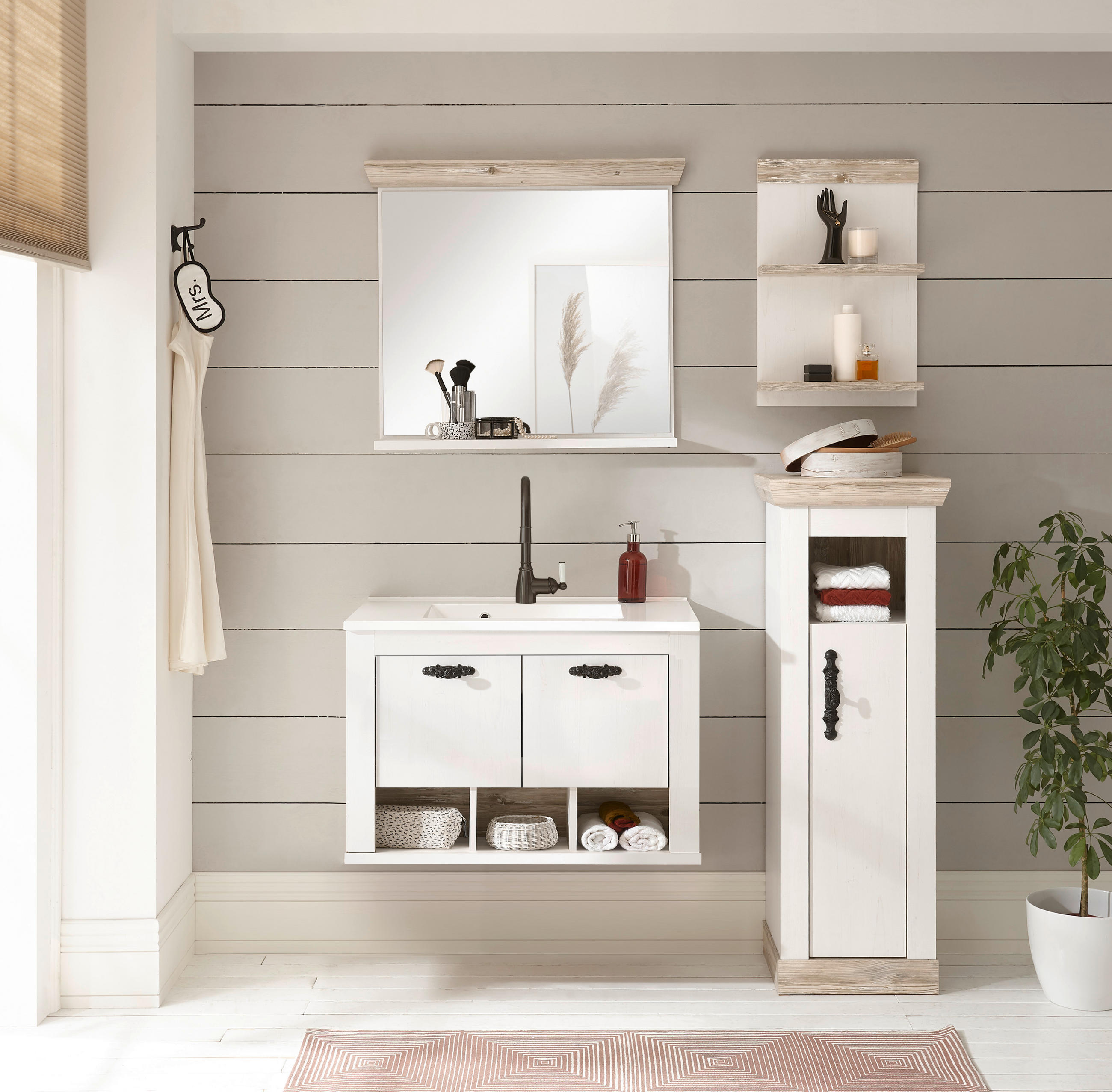 BADEZIMMER 4-teilig  in  - Schwarz/Weiß, Design, Naturmaterialien/Holzwerkstoff (143/200/46cm) - MID.YOU