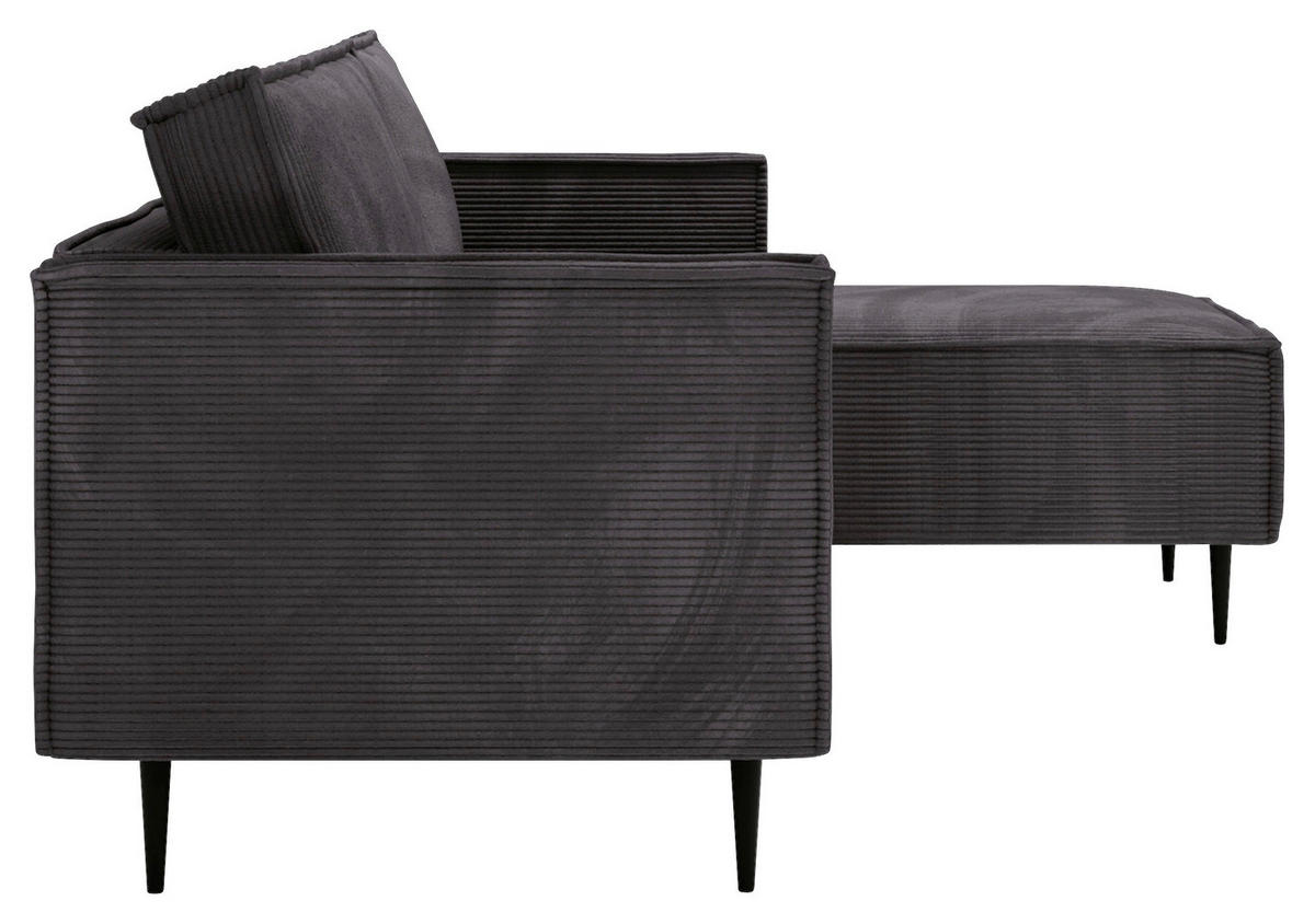 ECKSOFA in Cord Graphitfarben  - Schwarz/Graphitfarben, Design, Textil/Metall (223/151cm) - Livetastic