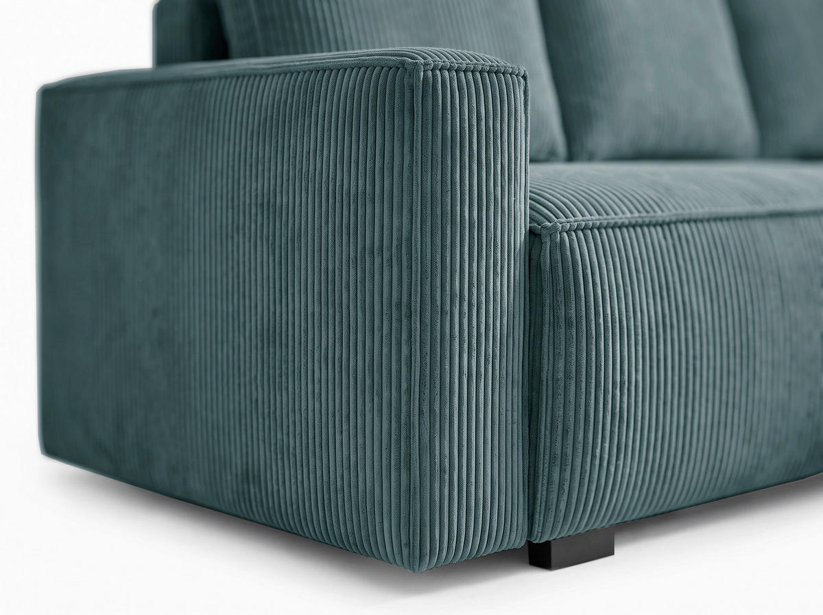 ECKSOFA Petrol Cord Rückenkissen, Bettkasten, Schlaffunktion, Rücken echt, Liegefläche im Originalstoff  - Petrol/Schwarz, MODERN, Kunststoff/Textil (232/140cm) - Xora