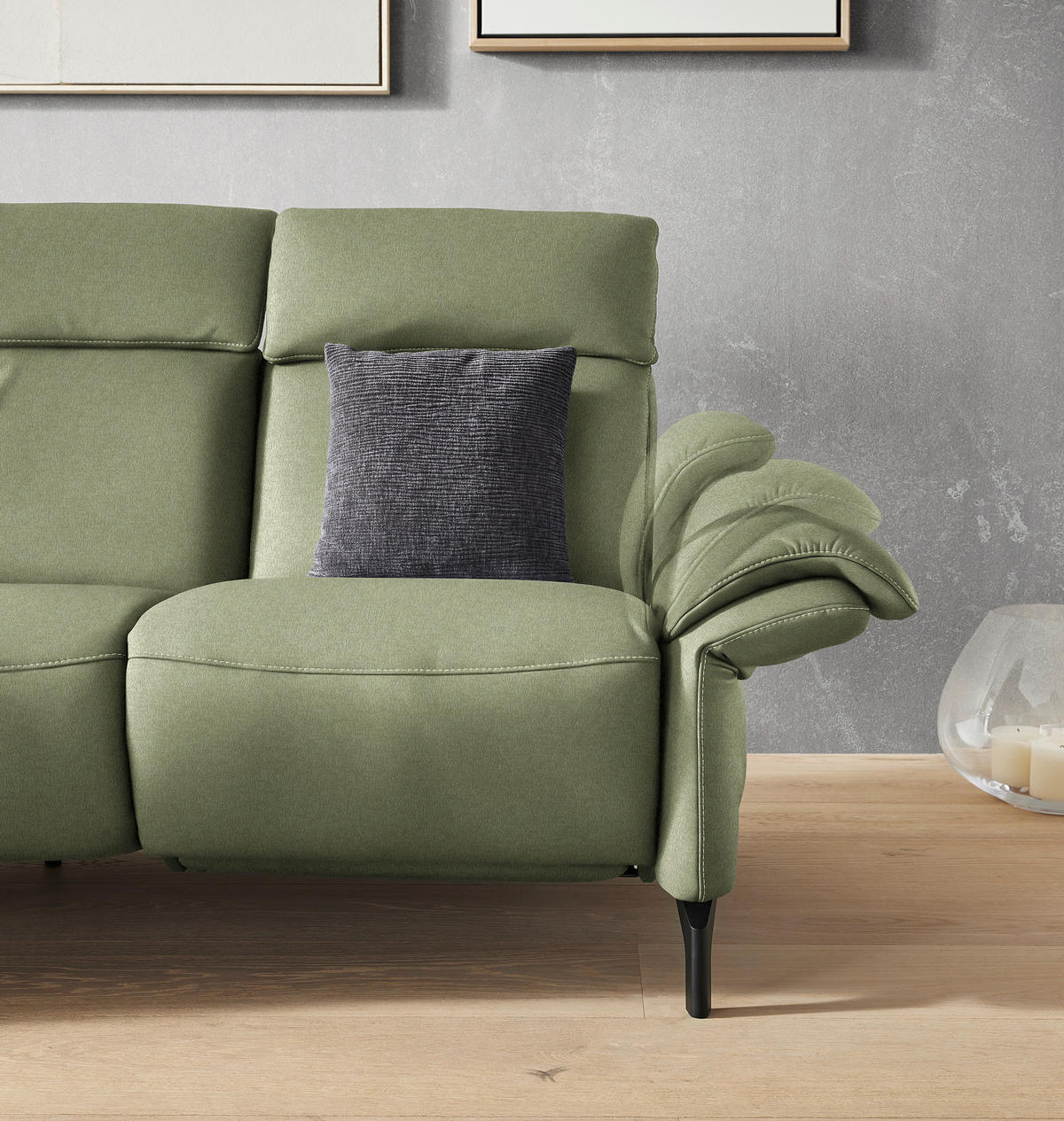 TRAPEZSOFA in Mikrofaser Hellgrün  - Schwarz/Hellgrün, Konventionell, Textil/Metall (221/103/95cm) - Dieter Knoll