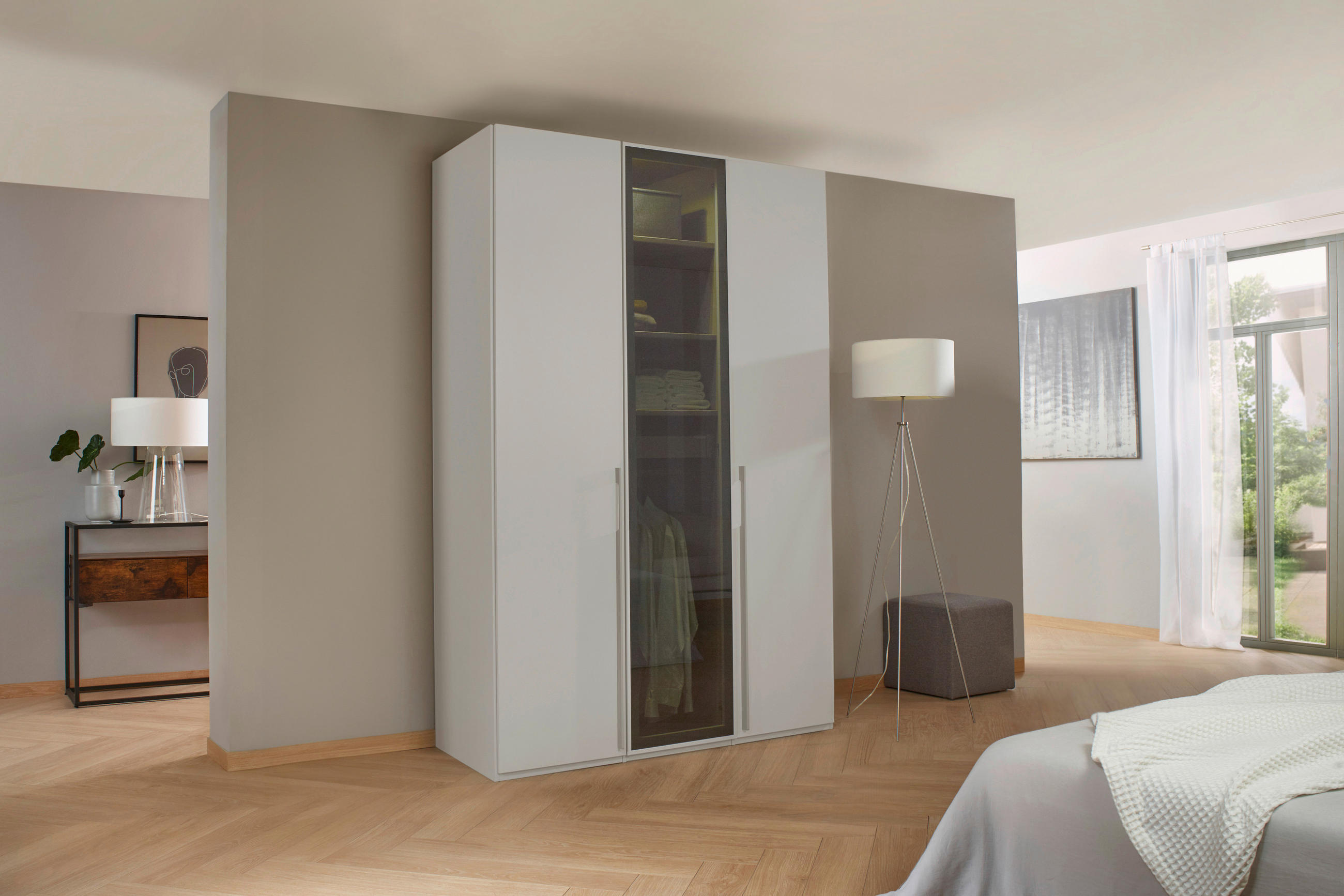 DREHTÜRENSCHRANK 151/223/60 cm 3-türig Grau, Hellgrau  - Hellgrau/Grau, Trend, Glas/Holzwerkstoff (151/223/60cm) - Novel