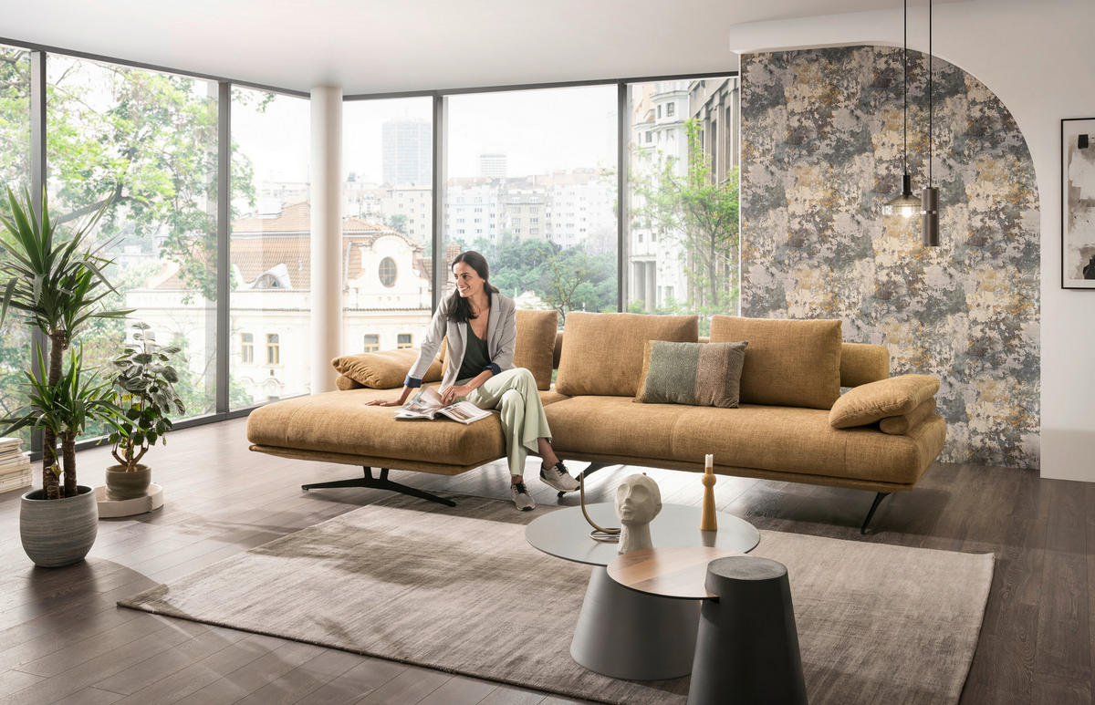 ECKSOFA in Chenille Honig  - Schwarz/Honig, Design, Textil/Metall (334/168cm) - Dieter Knoll