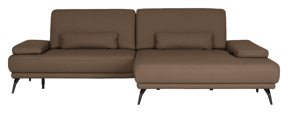ECKSOFA Echtleder Braun  - Schwarz/Braun, Konventionell, Leder/Metall (301/180cm) - Joop!