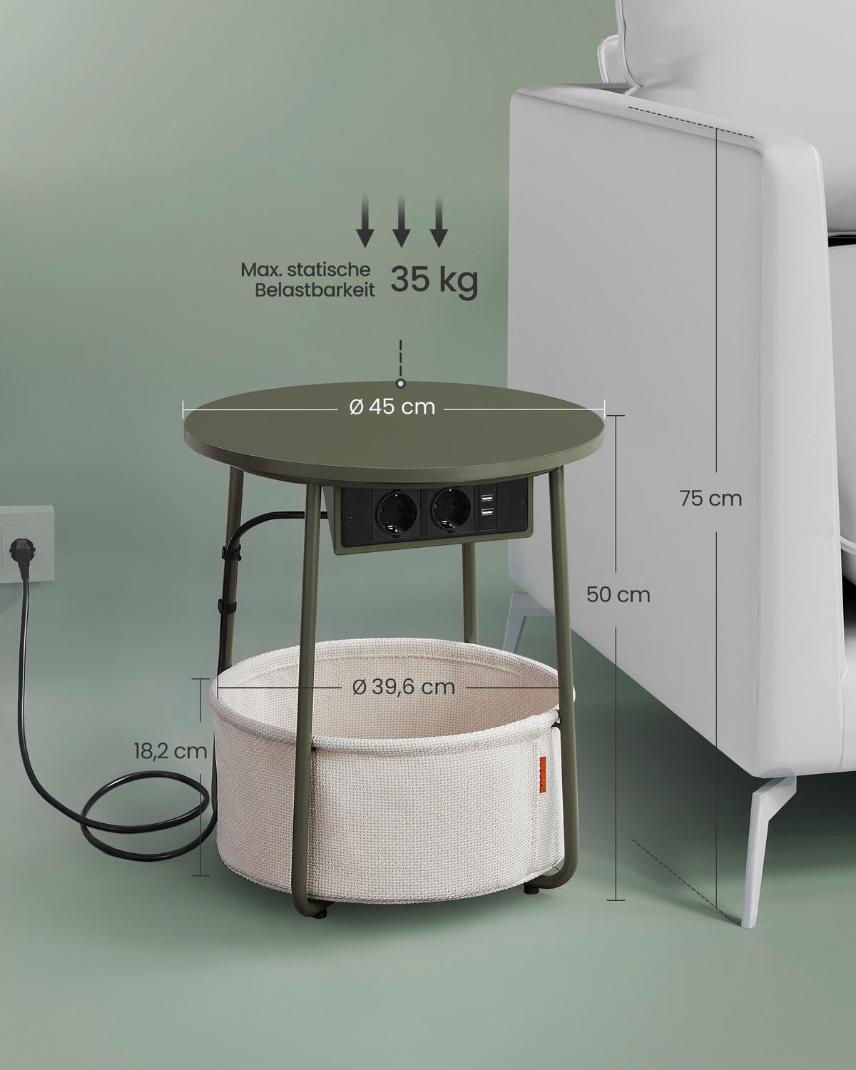 ODKLÁDACÍ STOLEK, zelená, béžová - černá/zelená, Trend, kov/kompozitní dřevo (45/50/45cm) - MID.YOU