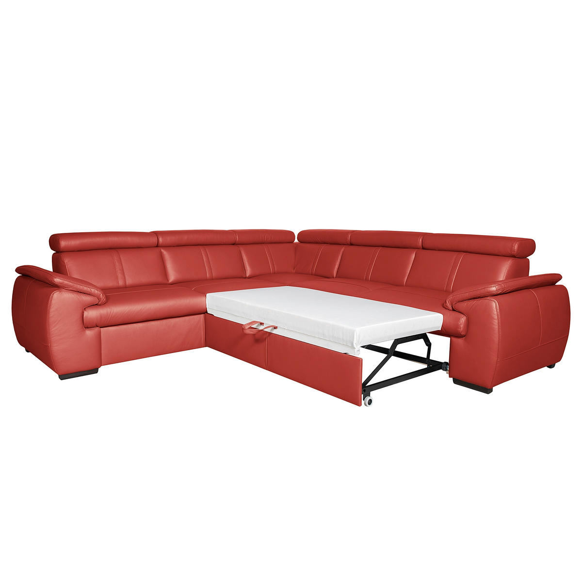 ECKSOFA  in Echtleder Rot  - Rot/Schwarz, Design, Leder/Holz (265/265cm) - Livetastic
