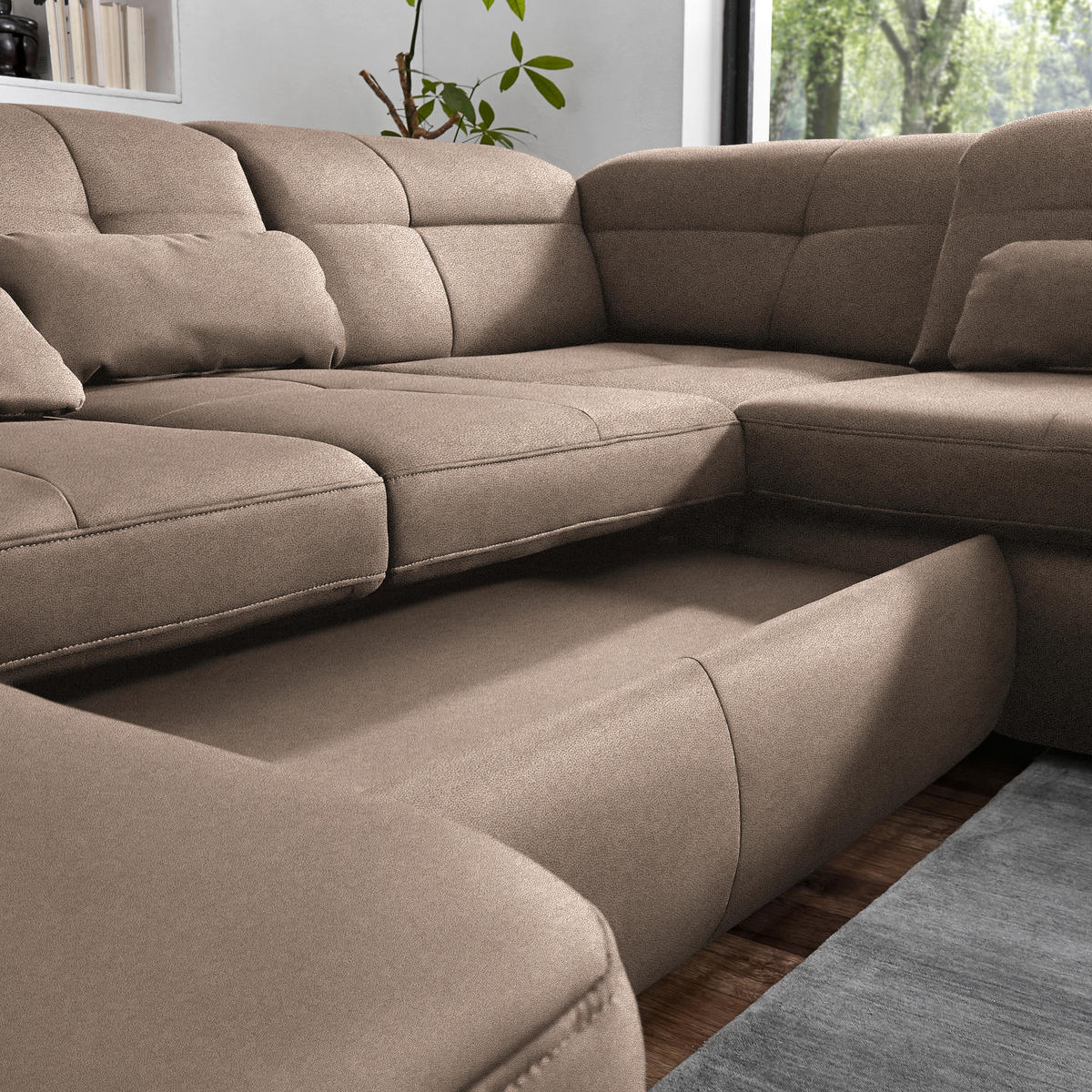 WOHNLANDSCHAFT  in Mikrofaser Sandfarben  - Sandfarben/Chromfarben, Design, Textil (195/371/260cm) - Beldomo Style