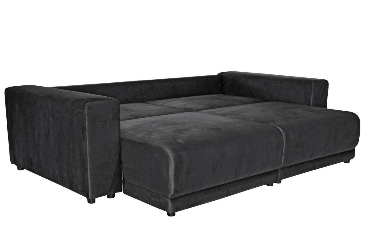 BIGSOFA Velours Anthrazit  - Anthrazit/Schwarz, Design, Kunststoff/Textil (256/88/120cm) - home24
