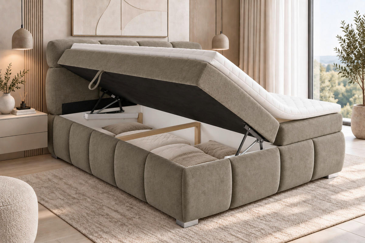 BOXBETT 140/200 cm,  in Grün, Bettkasten, Topper,  - Chromfarben/Grün, MODERN, Holz/Kunststoff (140/200cm) - MID.YOU