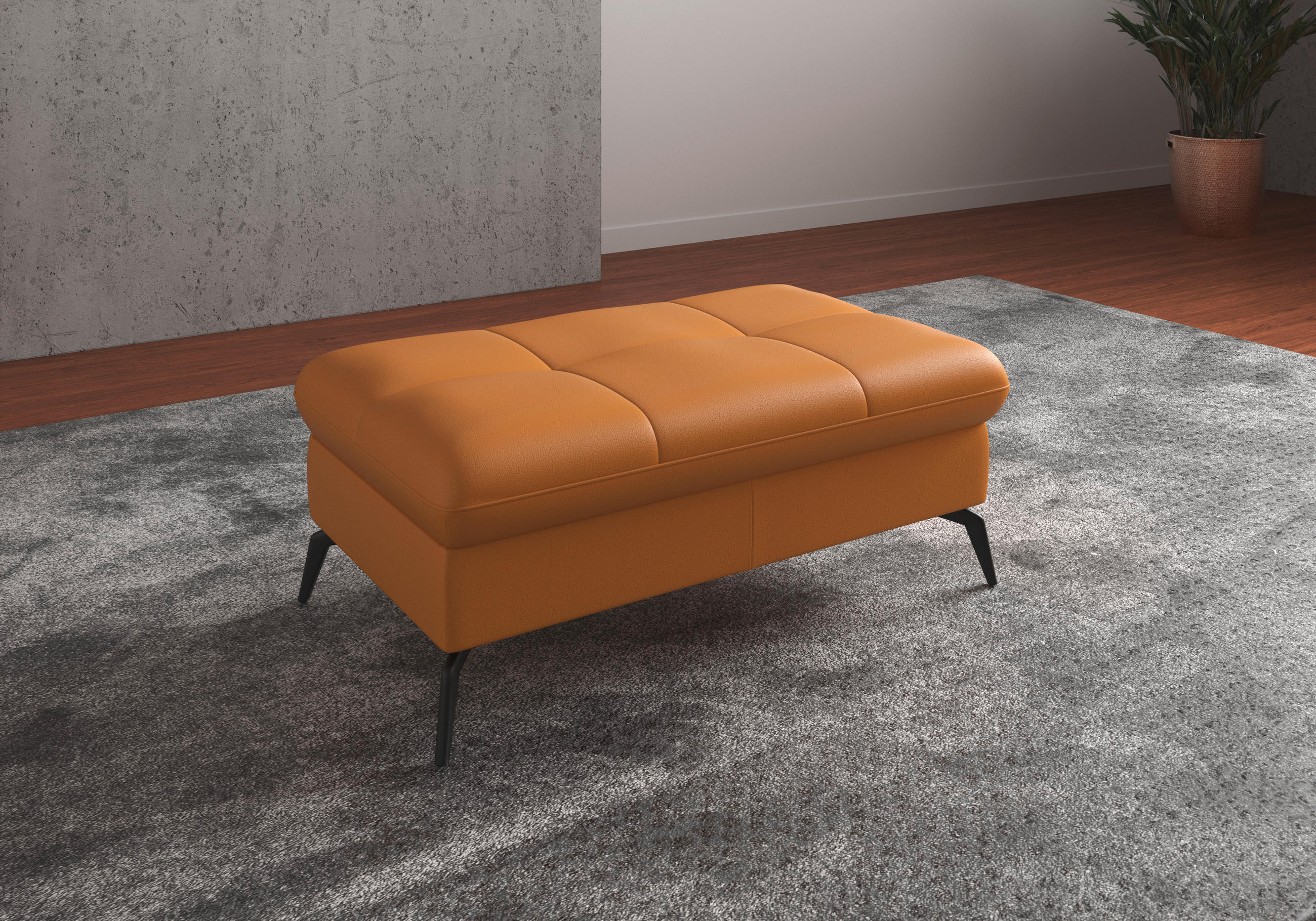 HOCKER in Leder Currygelb  - Currygelb/Schwarz, KONVENTIONELL, Leder/Metall (102/47/69cm) - Sit & More
