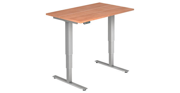 SCHREIBTISCH 120/80/63,5-128,5 cm Silberfarben, Nussbaumfarben elektrisch höhenverstellbar  - Silberfarben/Nussbaumfarben, KONVENTIONELL, Holzwerkstoff/Metall (120/80/63,5-128,5cm) - Venda
