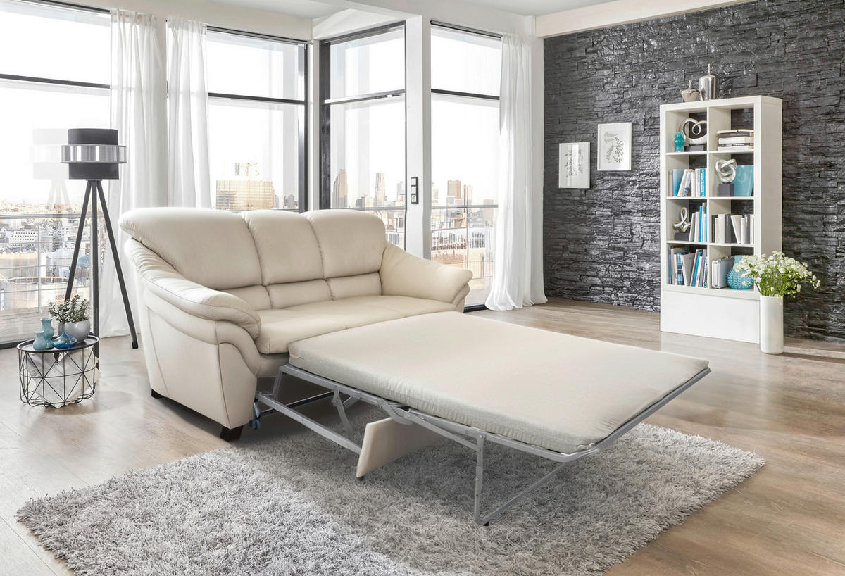 HÁROMÜLÉSES KANAPÉ bőr ekrü  - diófa színű/ekrü, bőr/fa (202/96/102cm) - Andante