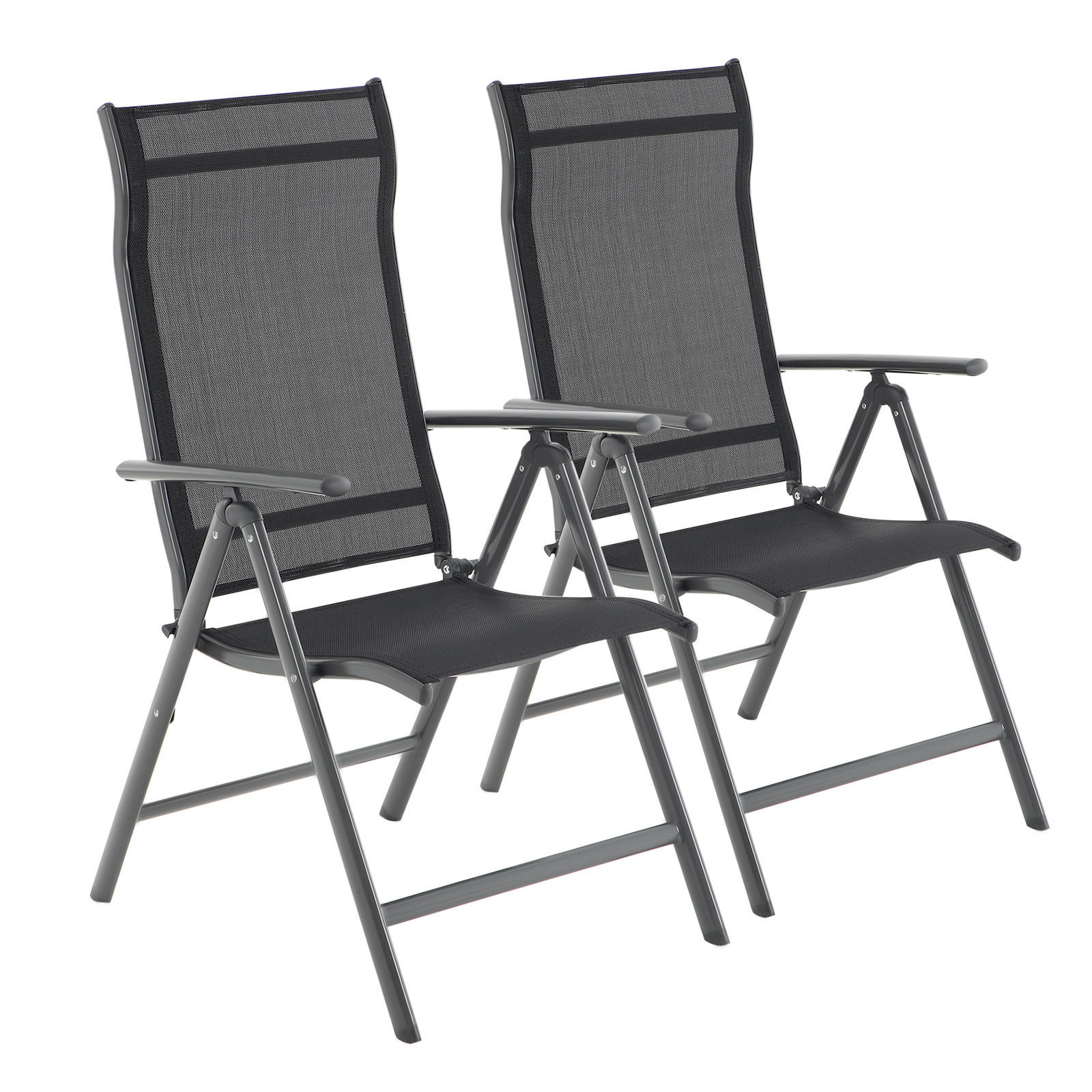 GARTENKLAPPSESSEL-SET in Metall, Textil Schwarz  - Schwarz, Basics, Textil/Metall (70/106/56cm) - Modante