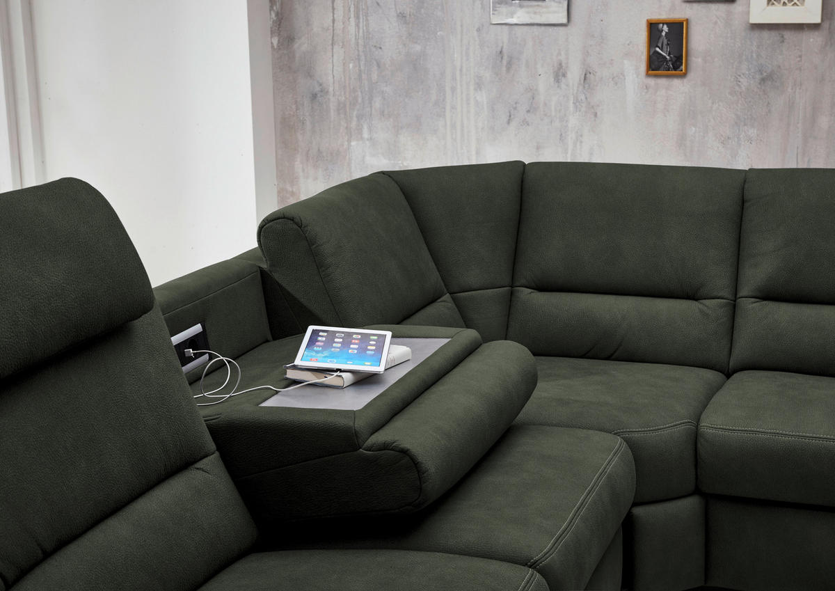 WOHNLANDSCHAFT  in Mikrofaser Dunkelgrün  - Dunkelgrün/Alufarben, KONVENTIONELL, Textil/Metall (262/335/173cm) - Beldomo System