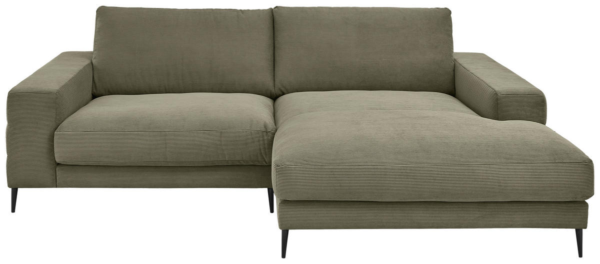 ECKSOFA in Feincord Olivgrün  - Schwarz/Olivgrün, Design, Textil/Metall (253/177cm) - Dieter Knoll