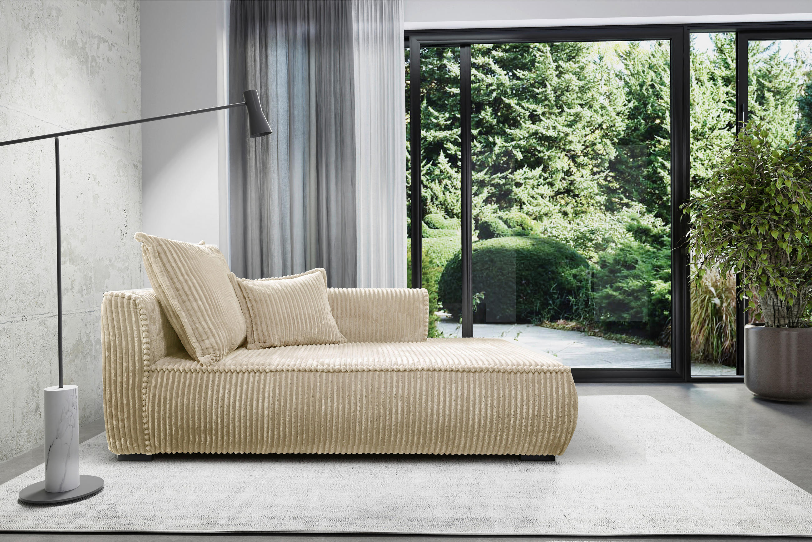 RÉCAMIERE in Cord Beige - Beige/Schwarz, Design, Holz/Textil (207/75/121cm) - MID.YOU