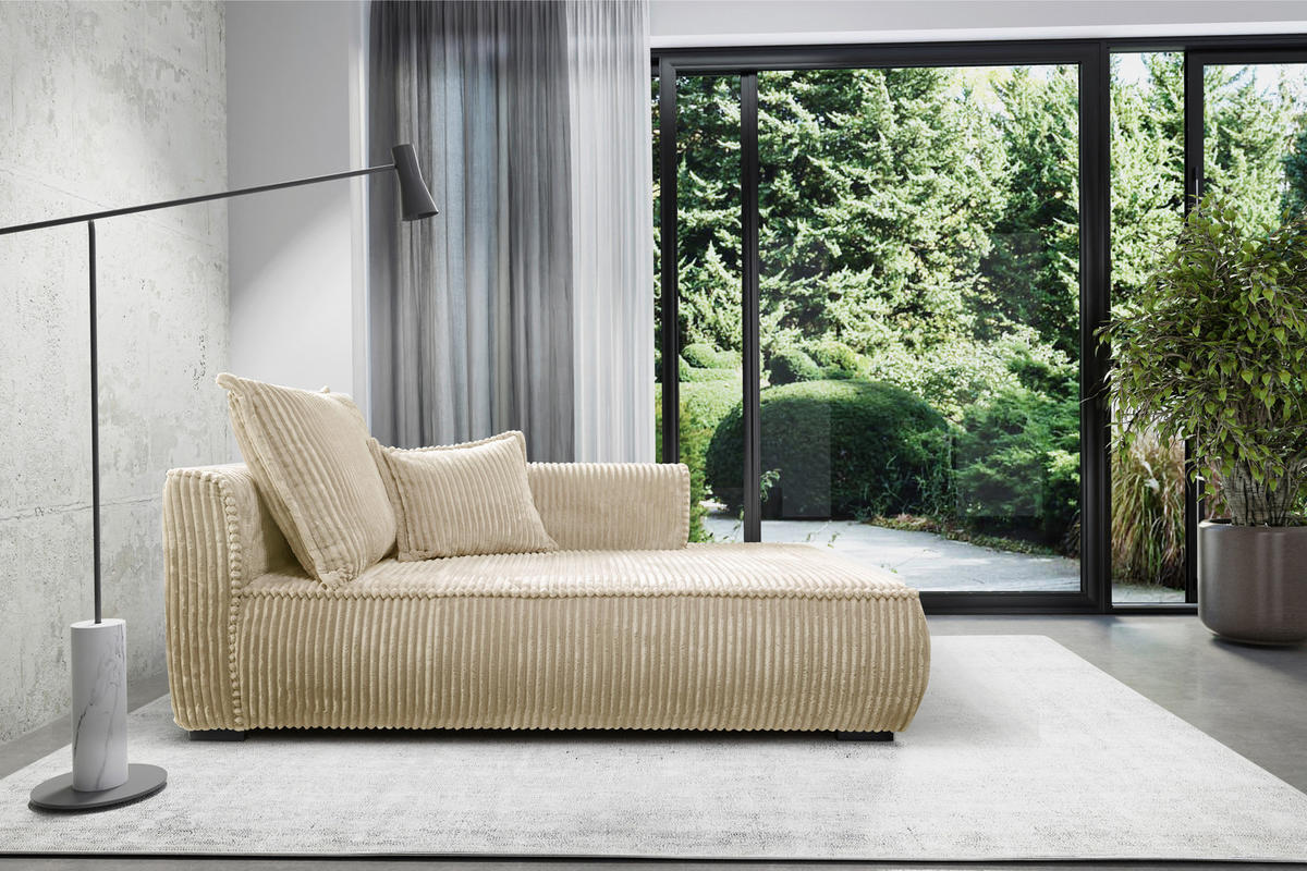 RÉCAMIERE in Cord Beige  - Beige/Schwarz, Design, Holz/Textil (207/75/121cm) - MID.YOU