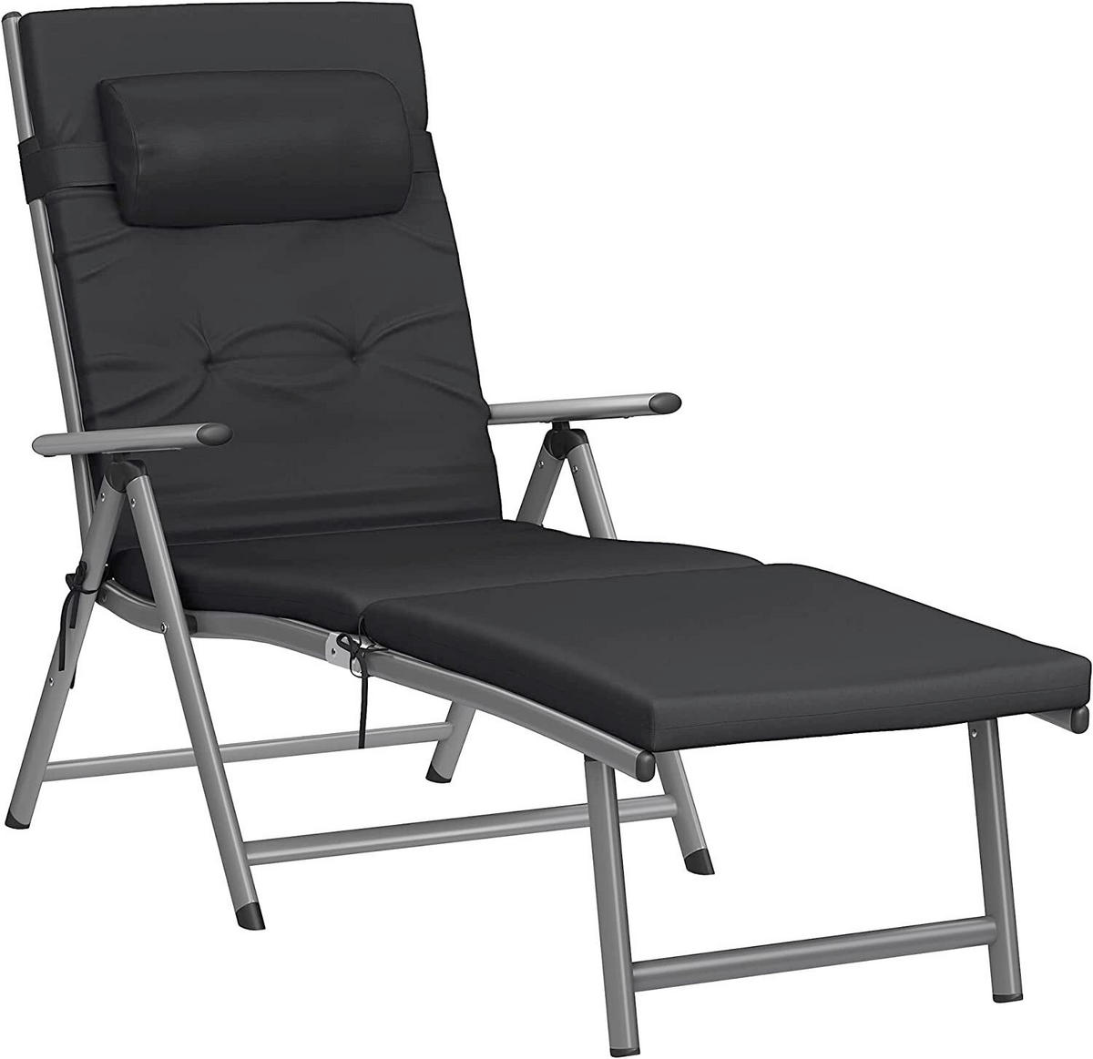 SONNENLIEGE 61/39/183 cm  - Schwarz/Grau, Basics, Textil/Metall (61/39/183cm) - Modante