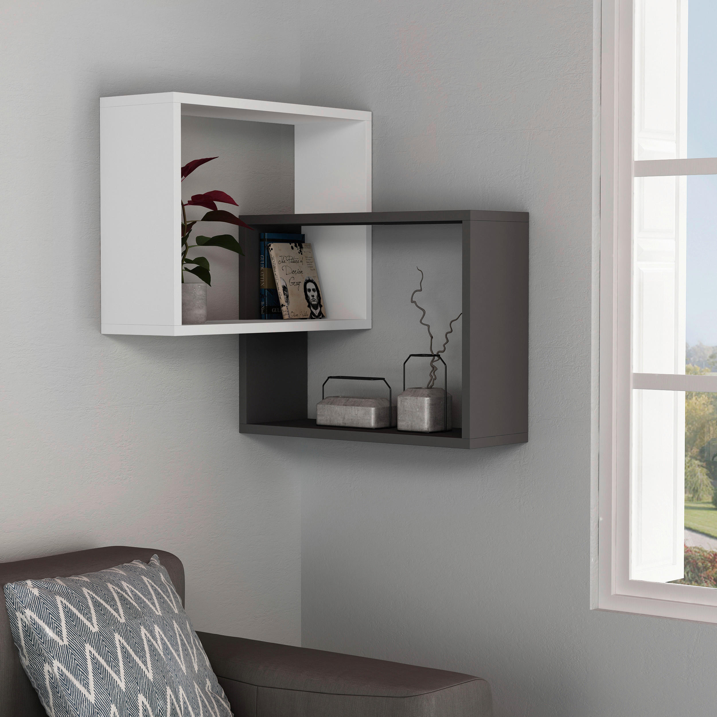 WANDBOARD in 60/68/20 cm Anthrazit, Weiss  - Weiss/Anthrazit, Design, Holzwerkstoff (60/68/20cm) - Livetastic
