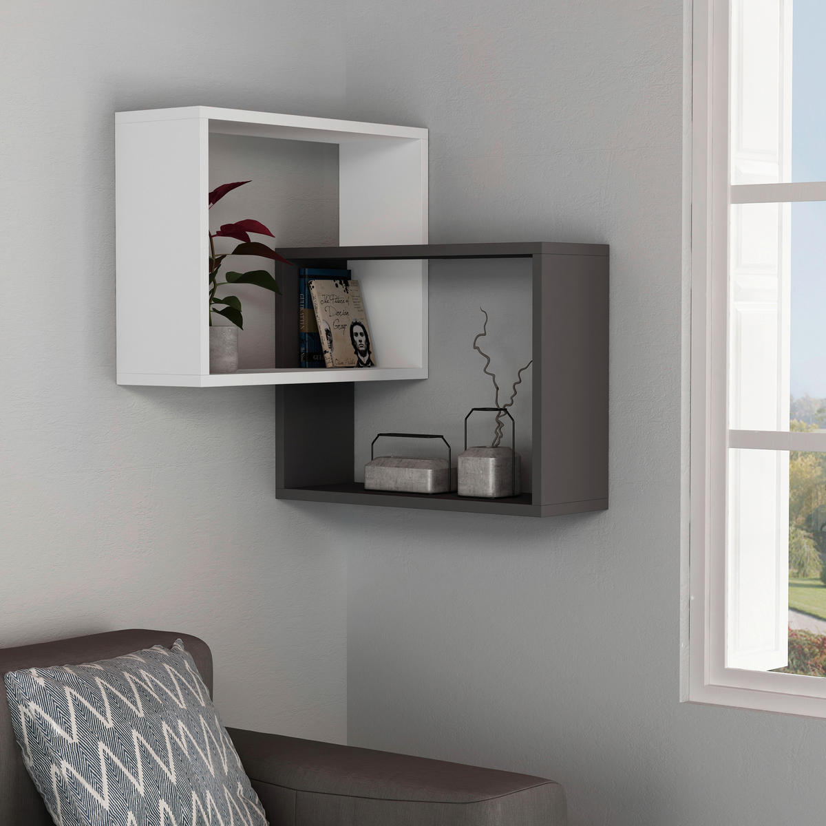 WANDBOARD in 60/68/20 cm Anthrazit, Weiss  - Weiss/Anthrazit, Design, Holzwerkstoff (60/68/20cm) - Livetastic