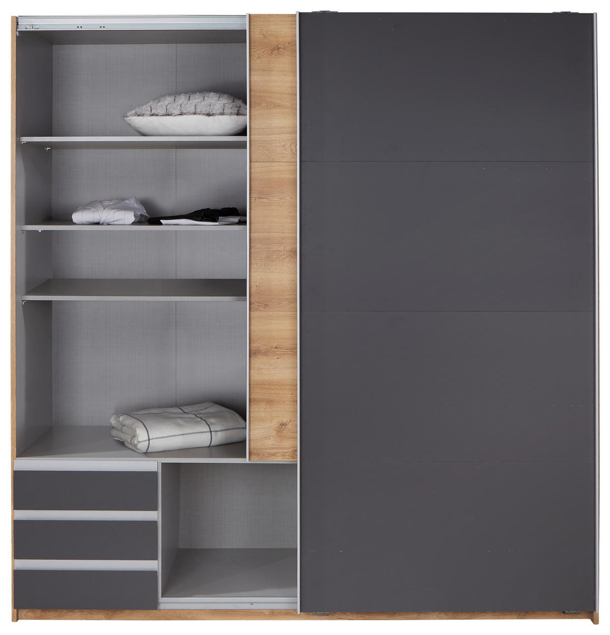 SCHWEBETÜRENSCHRANK in Eichefarben, Anthrazit  - Eichefarben/Anthrazit, Modern, Holzwerkstoff/Kunststoff (180/198/64cm) - MID.YOU
