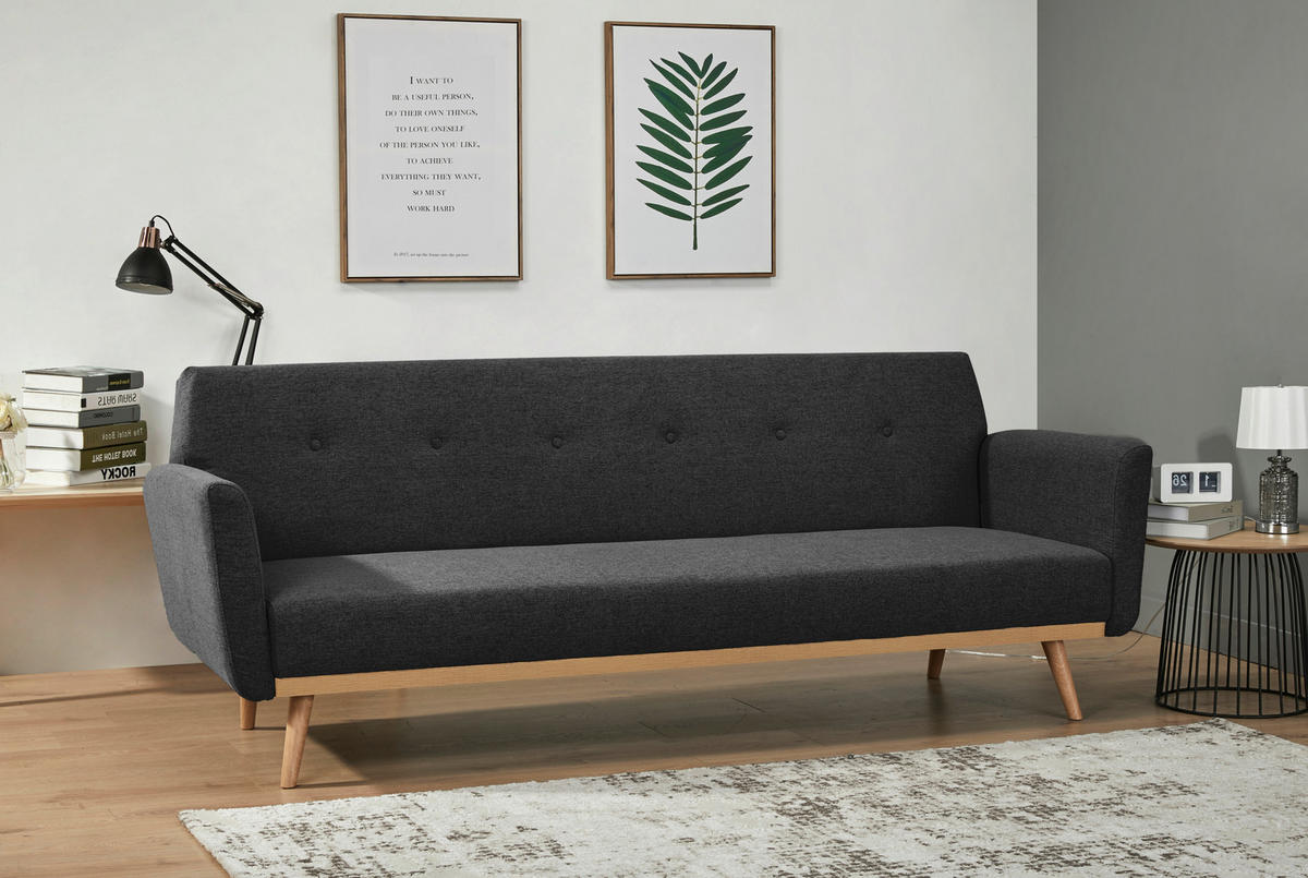 SCHLAFSOFA in Struktur Schwarz  - Schwarz/Naturfarben, MODERN, Holz/Textil (212/79/85cm) - Livetastic