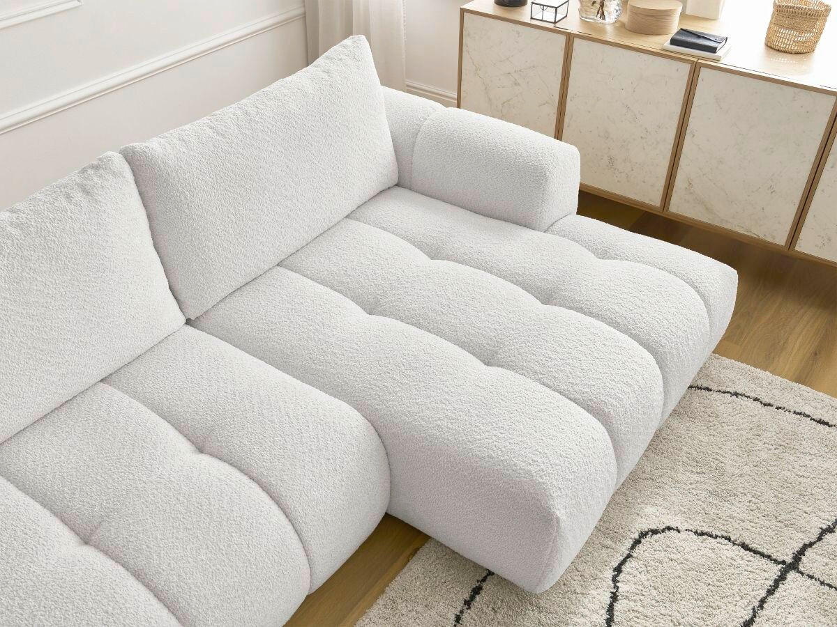 ECKSCHLAFSOFA FUJI Bouclé Weiß  inkl.  - Schwarz/Weiß, MODERN, Kunststoff/Textil (292/160cm)