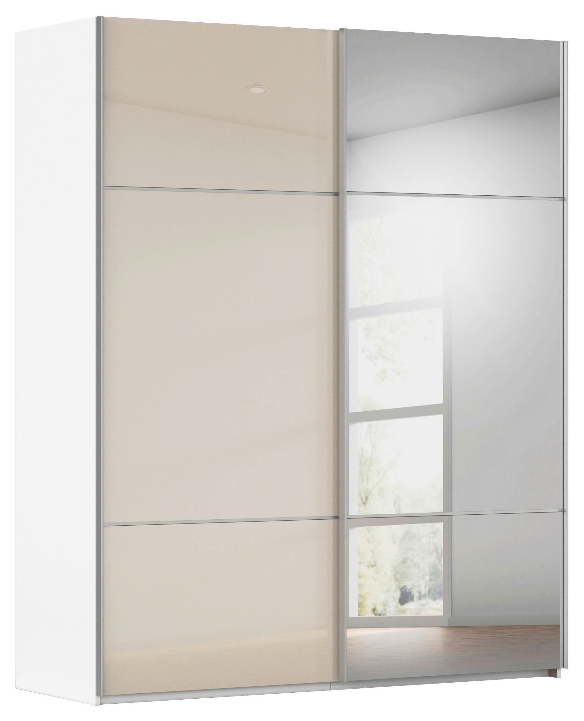 SCHWEBETÜRENSCHRANK 162/223/68 cm 2-türig Weiß, Champagner  - Champagner/Alufarben, KONVENTIONELL, Glas/Holzwerkstoff (162/223/68cm) - Novel