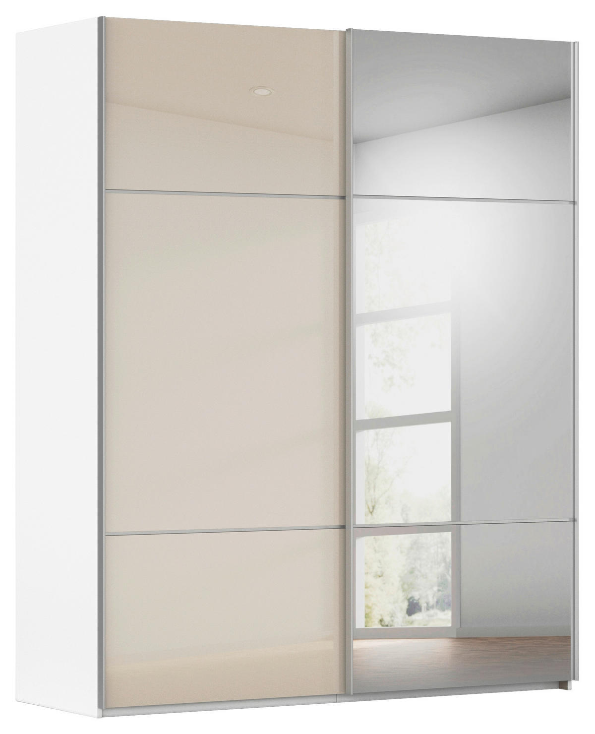 SCHWEBETÜRENSCHRANK 201/223/68 cm 2-türig Weiß, Champagner  - Champagner/Alufarben, KONVENTIONELL, Glas/Holzwerkstoff (201/223/68cm) - Novel