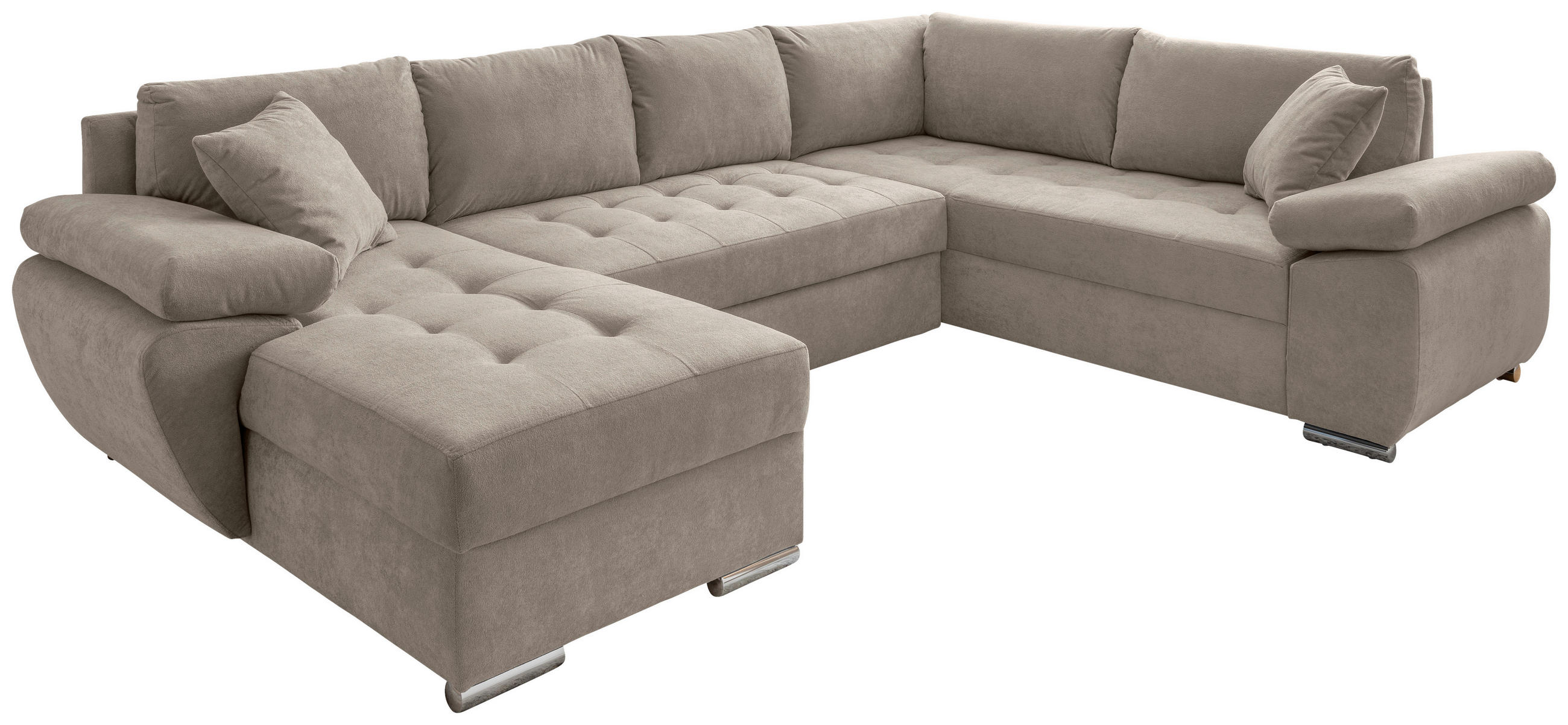 WOHNLANDSCHAFT in Mikrofaser Taupe  - Taupe/Chromfarben, KONVENTIONELL, Textil/Metall (157/305/219cm) - Livetastic