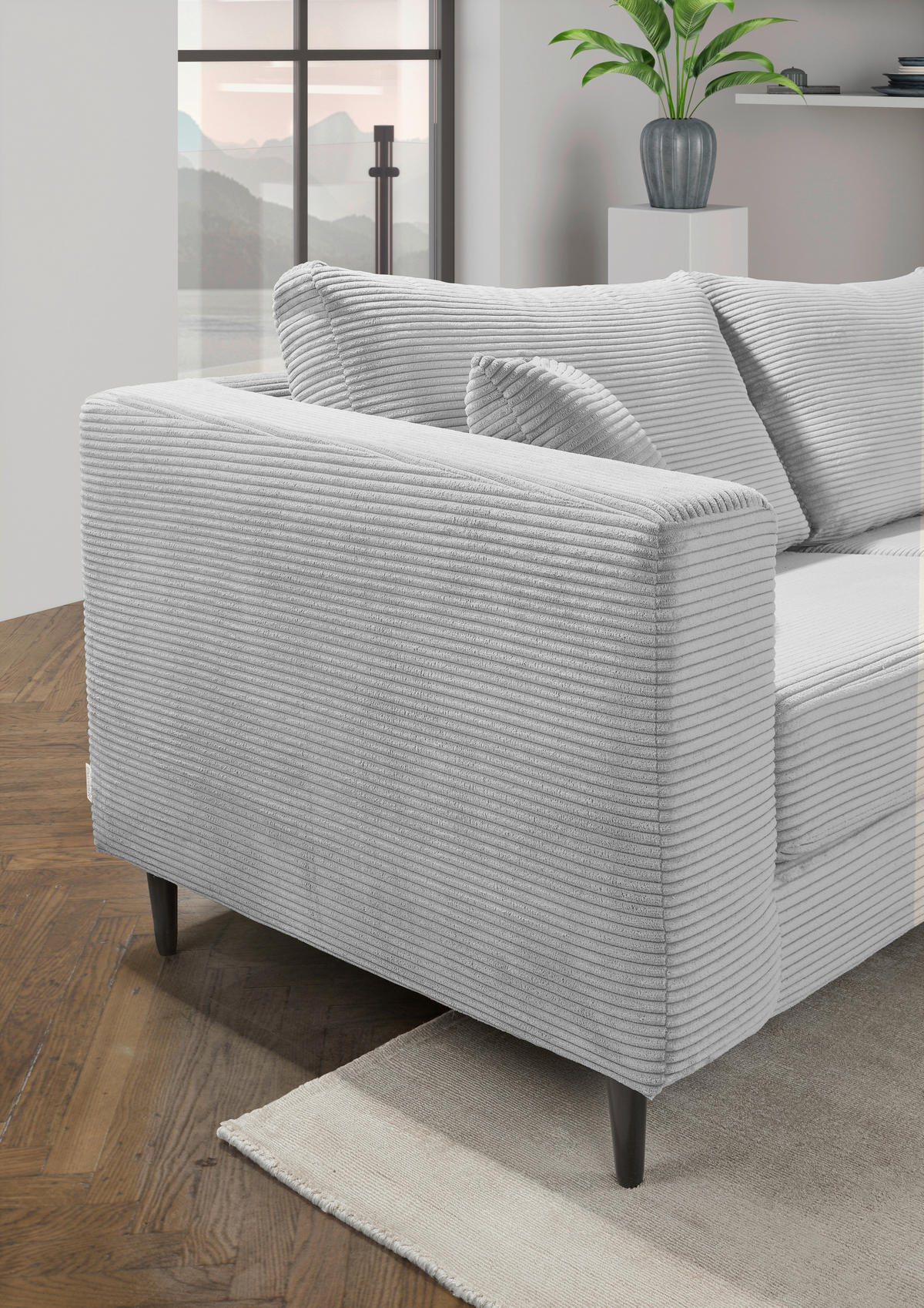 ECKSOFA in Cord Hellgrau  - Hellgrau/Schwarz, Konventionell, Holz/Textil (212/155cm) - Carryhome