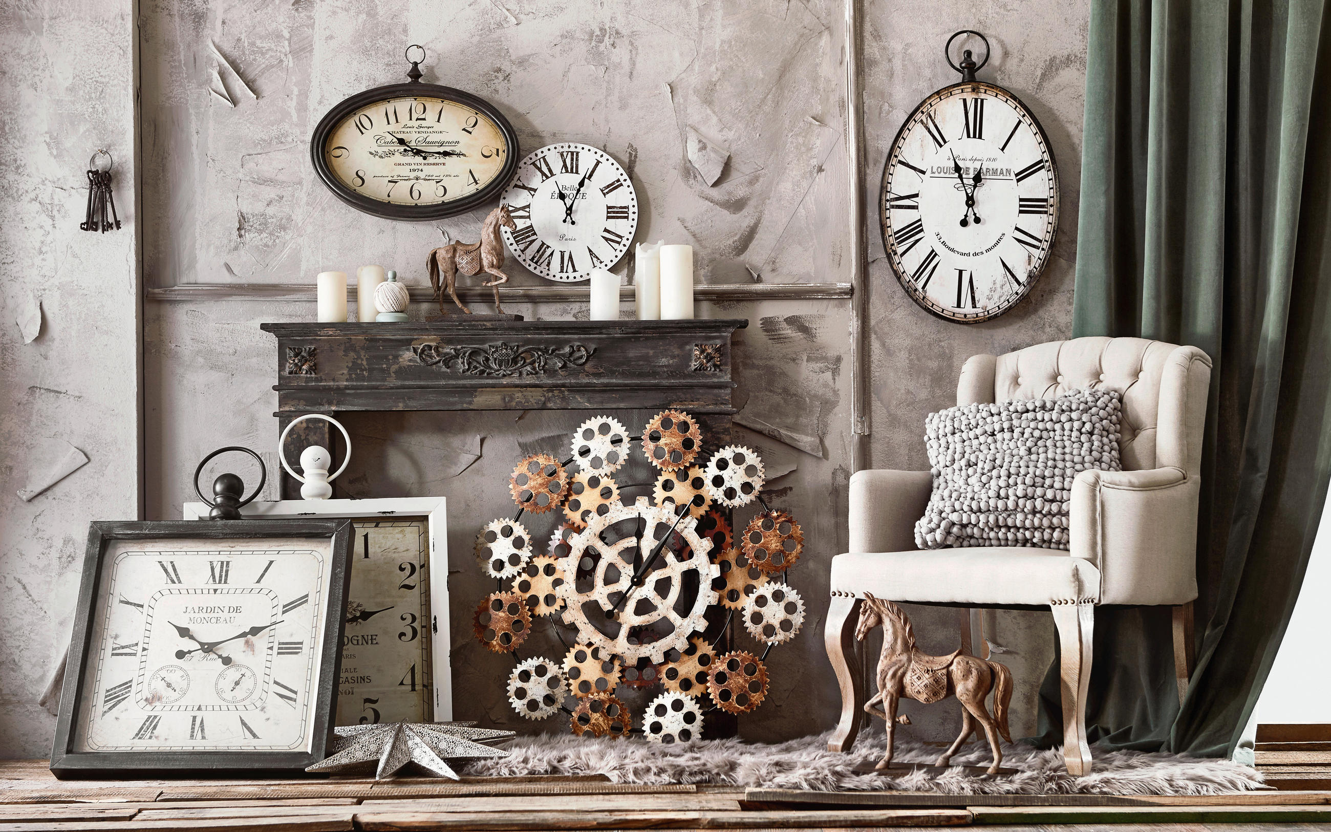 ZIDNI SAT        60/79,5 cm  - siva, Osnovno, papir/staklo (60/79,5cm) - Ambia Home