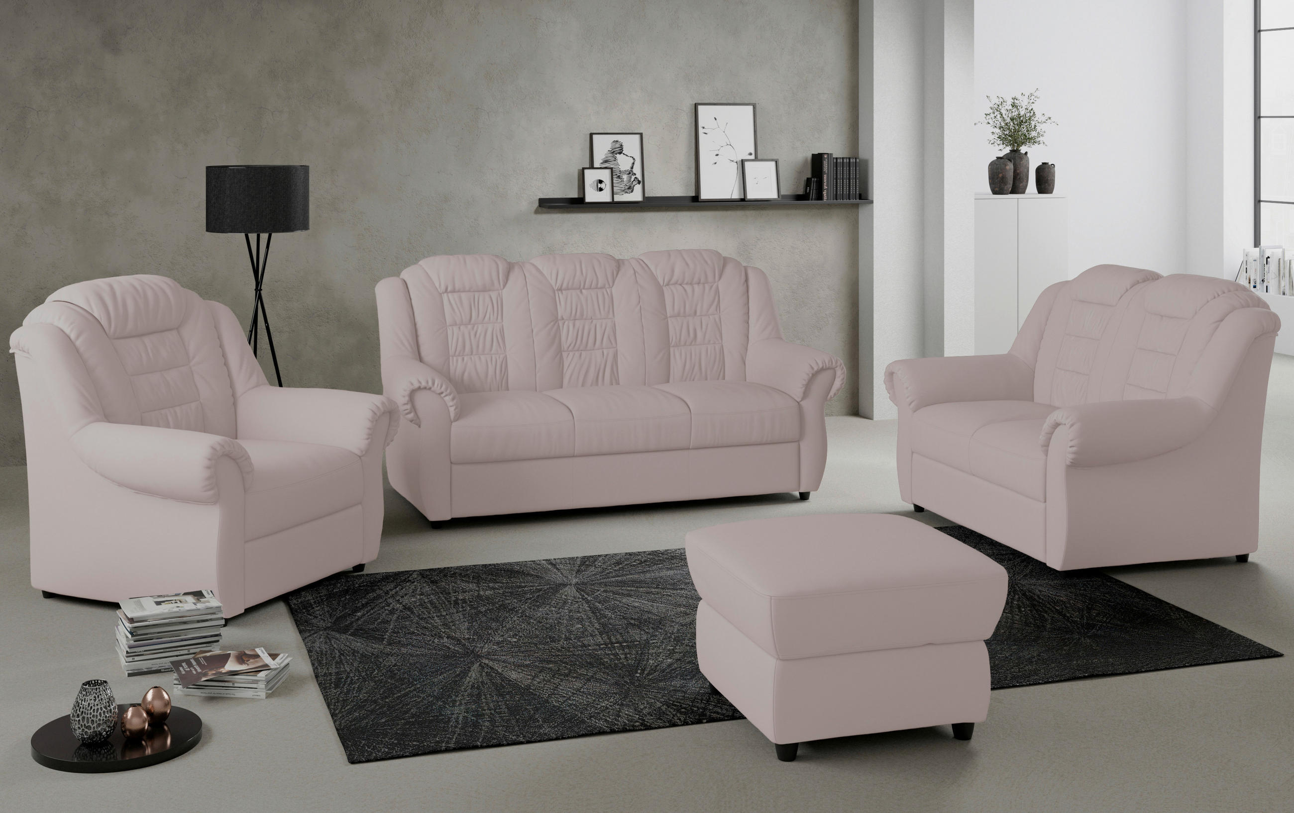 HOCKER in Textil Hellgrau  - Hellgrau/Schwarz, Konventionell, Kunststoff/Textil (68/45/68cm) - Livetastic