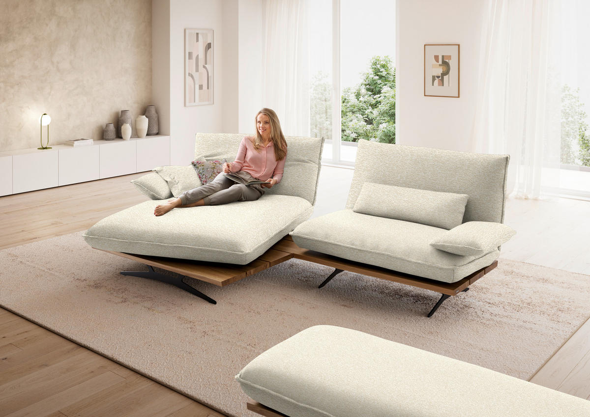 ECKSOFA Chenille, Flachgewebe Beige, Wildeiche  - Wildeiche/Beige, Design, Holz/Textil (161/284cm) - Koinor