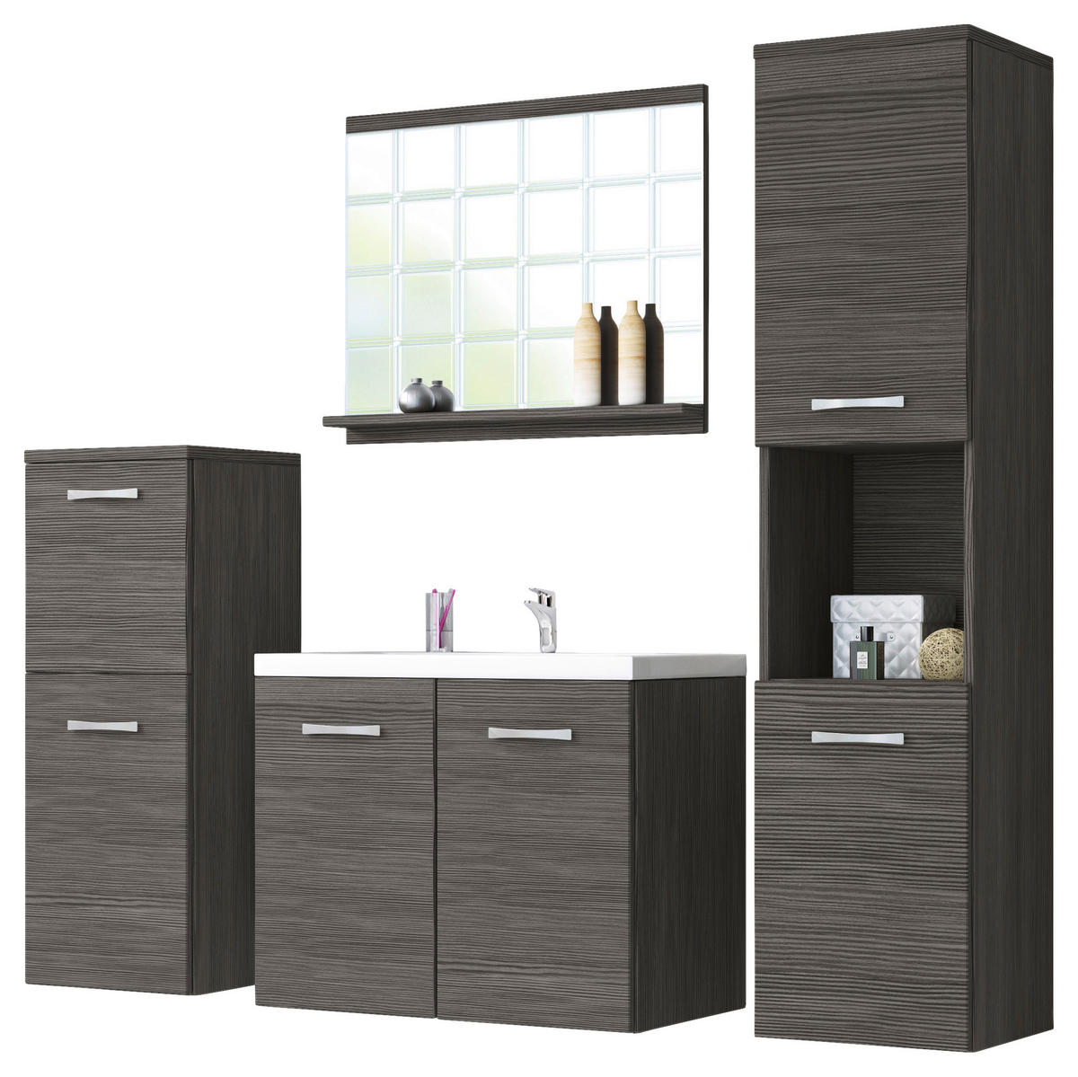 BADEZIMMER 5-teilig  in 120 cm  - Eiche dunkel/Eichefarben, LIFESTYLE, Keramik/Holzwerkstoff (120cm) - P & B