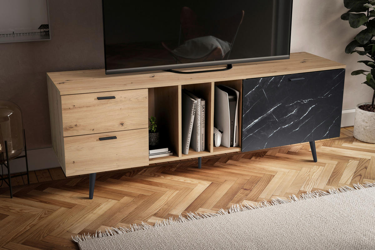 NÍZKA KOMODA, farba duba, tmavosivá,  - čierna/farba duba, Design, kov/kompozitné drevo (150/55/40cm) - Livetastic