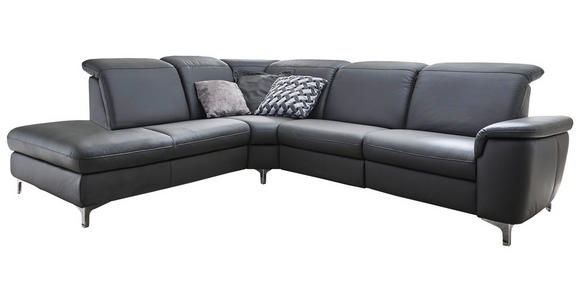 ECKSOFA Anthrazit Echtleder  - Chromfarben/Anthrazit, KONVENTIONELL, Leder/Metall (242/289cm) - Cantus