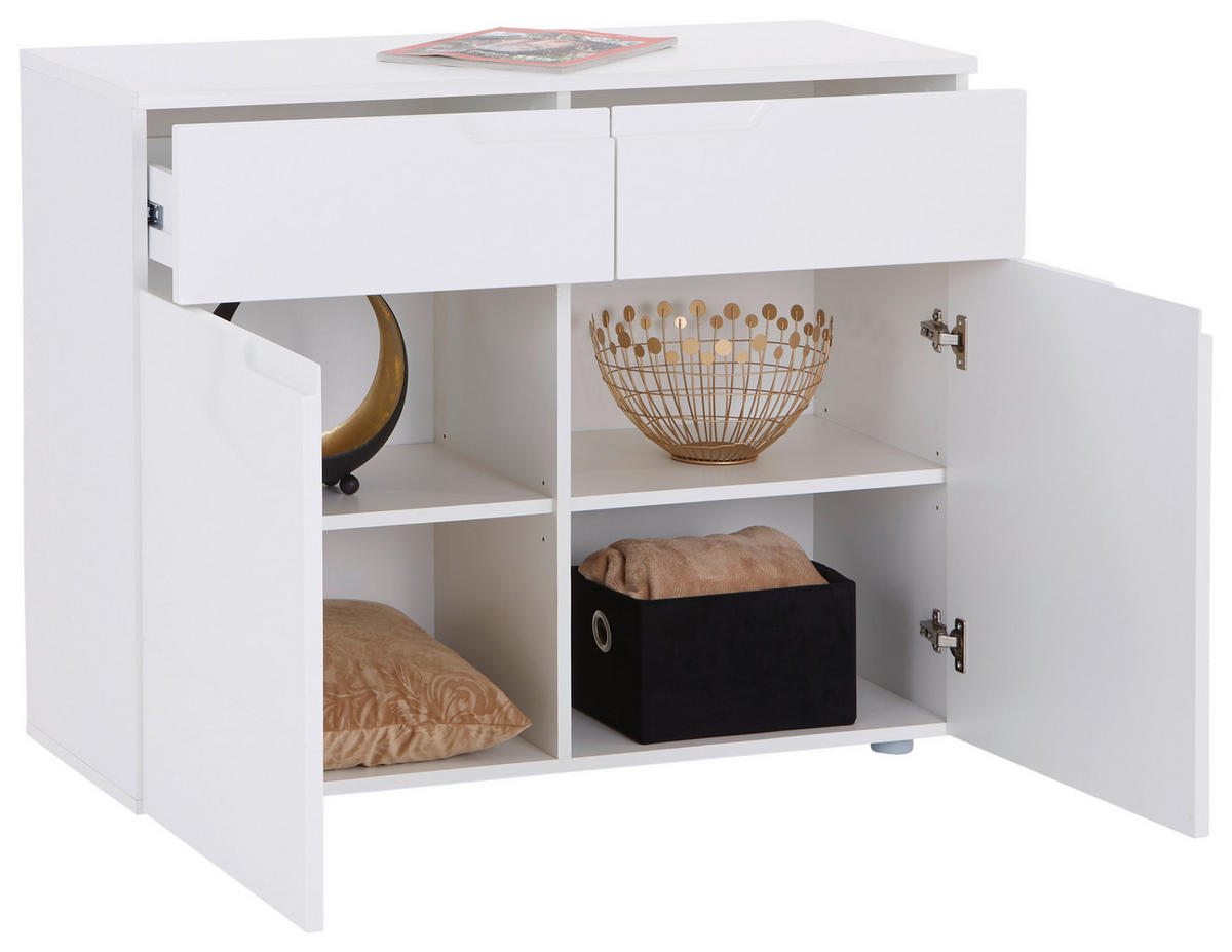 KOMMODE HILTON  in 100/81,4/40 cm  - Weiß Hochglanz/Silberfarben, MODERN, Holzwerkstoff/Kunststoff (100/81,4/40cm) - Hom`in