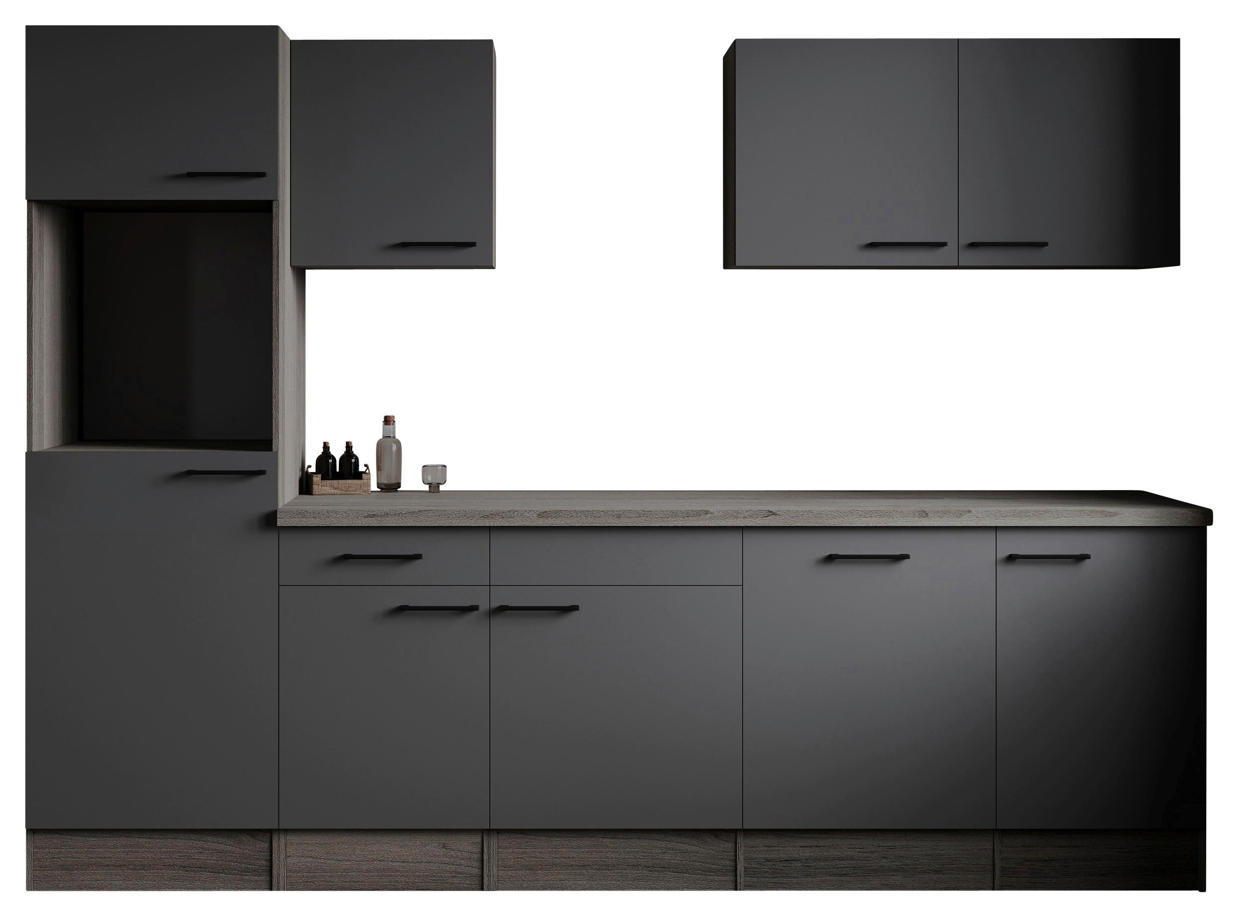 KÜCHENLEERBLOCK 280 cm   in Grau, Eichefarben  - Eichefarben/Schwarz, Design, Holzwerkstoff/Metall (280cm) - Respekta