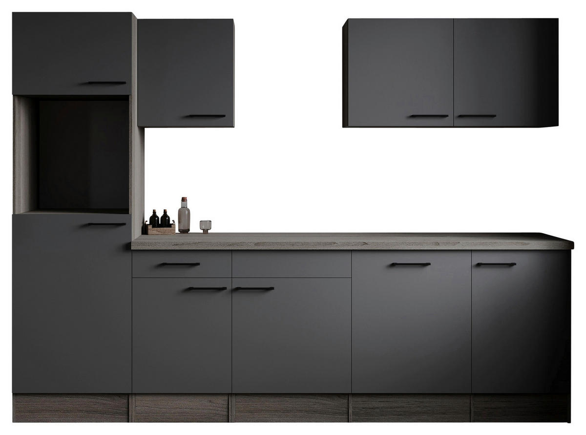 KÜCHENLEERBLOCK 280 cm   in Grau, Eichefarben  - Eichefarben/Schwarz, Design, Holzwerkstoff/Metall (280cm) - Respekta